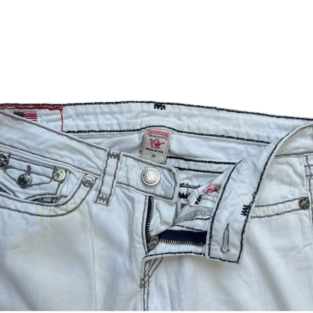 True Religion Mens White Black Contrast Big T Stitch Straight Leg Jeans Size‎ 32